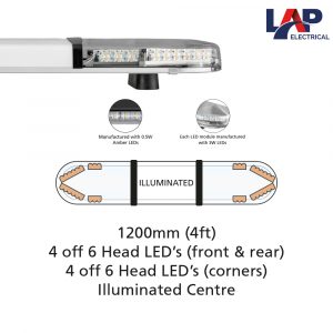 LAP Hurricane Titan LED Lightbar 1200mm All Amber LED’s & illuminated centre